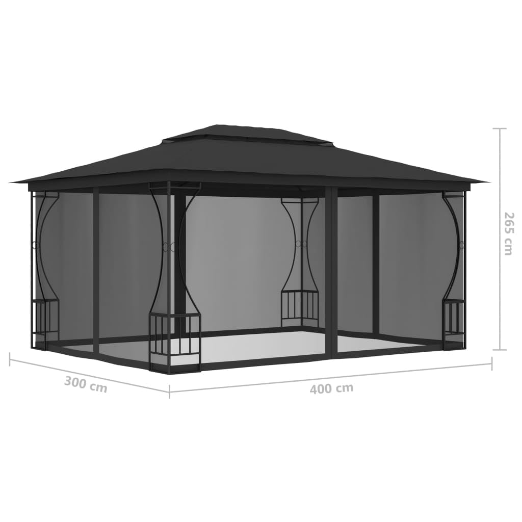 Steel Frame Gazebo with Nets 9.8x13.1ft Anthracite Outdoor Canopy Tent R4656