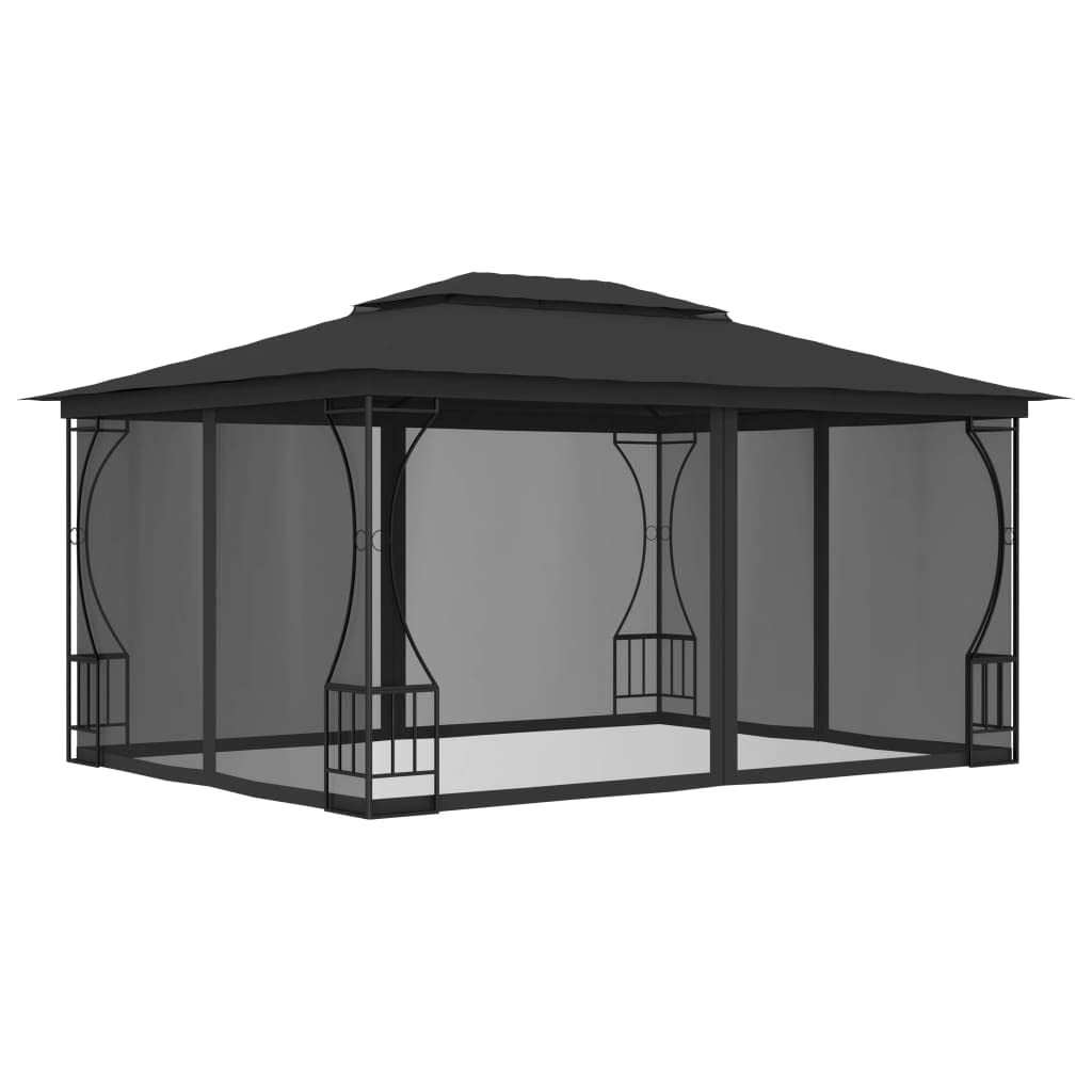 Steel Frame Gazebo with Nets 9.8x13.1ft Anthracite Outdoor Canopy Tent R4656