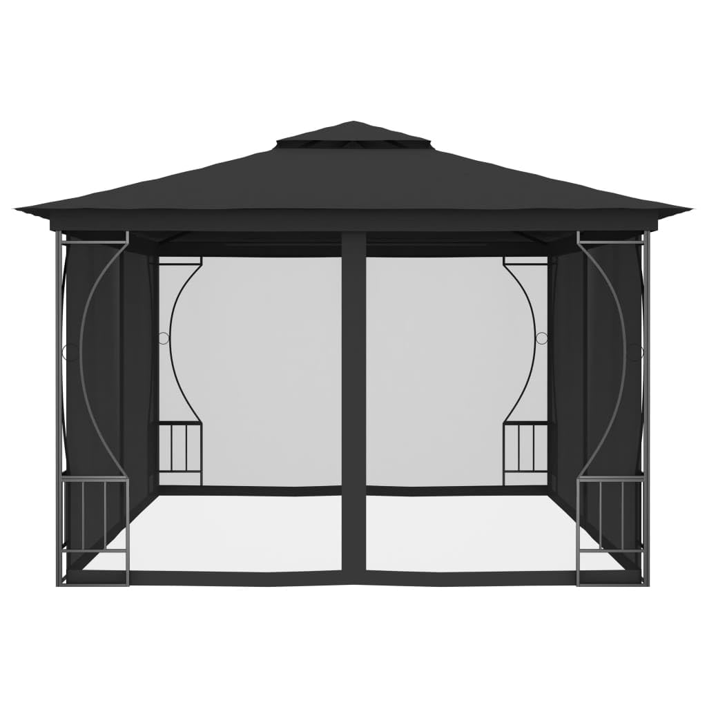 Steel Frame Gazebo with Nets 9.8x13.1ft Anthracite Outdoor Canopy Tent R4656