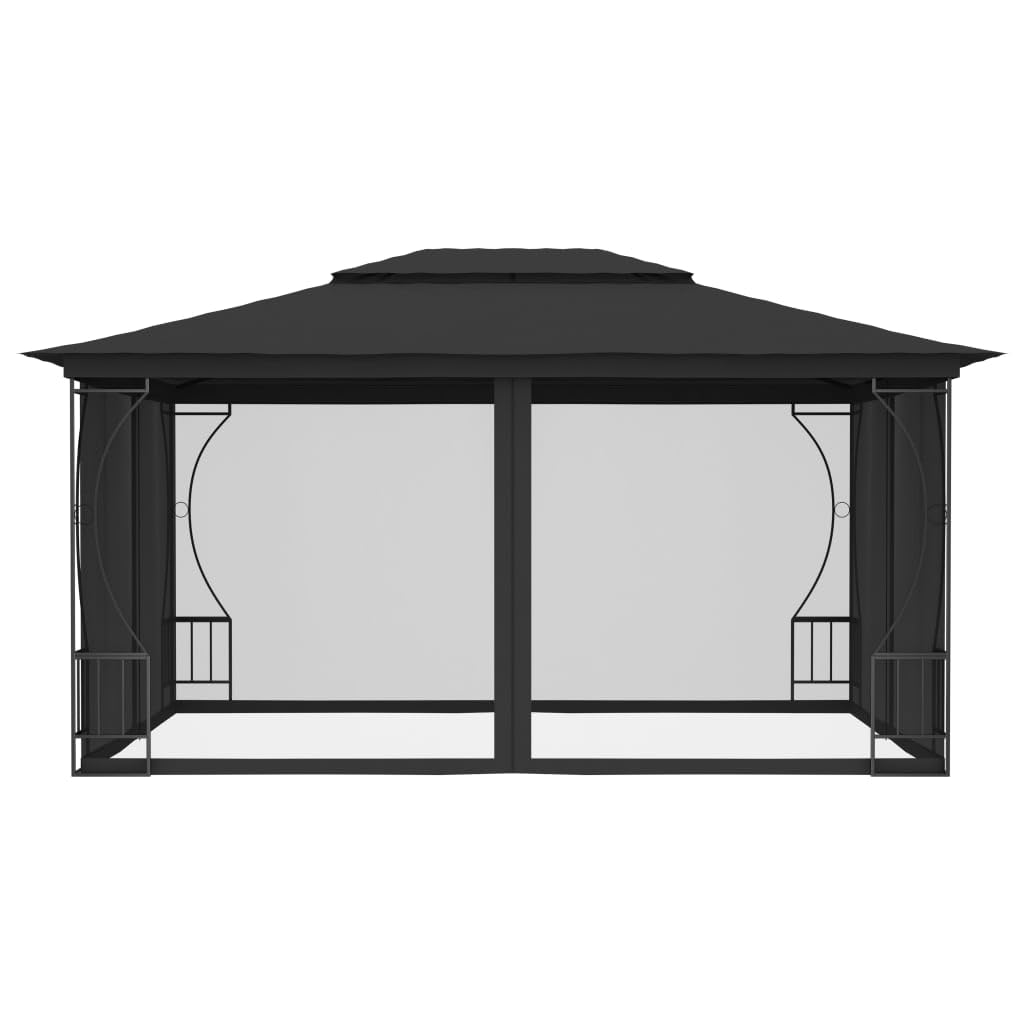 Steel Frame Gazebo with Nets 9.8x13.1ft Anthracite Outdoor Canopy Tent R4656