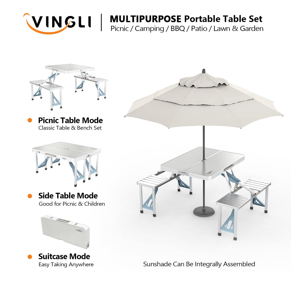 4Ft Folding Camping Picnic Table with Seats and Umbrella Hole Z87243