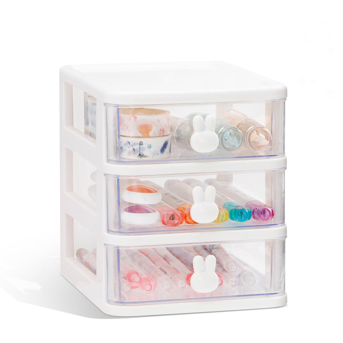 White 3 Tier Small Desk Organizer with Drawer J50451
