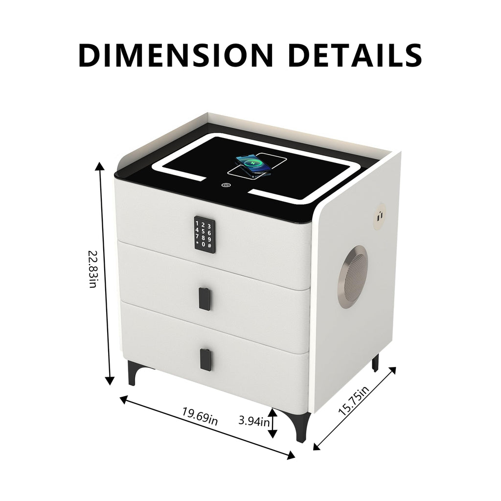 White Nightstand with Charging Station and LED Lights M426127