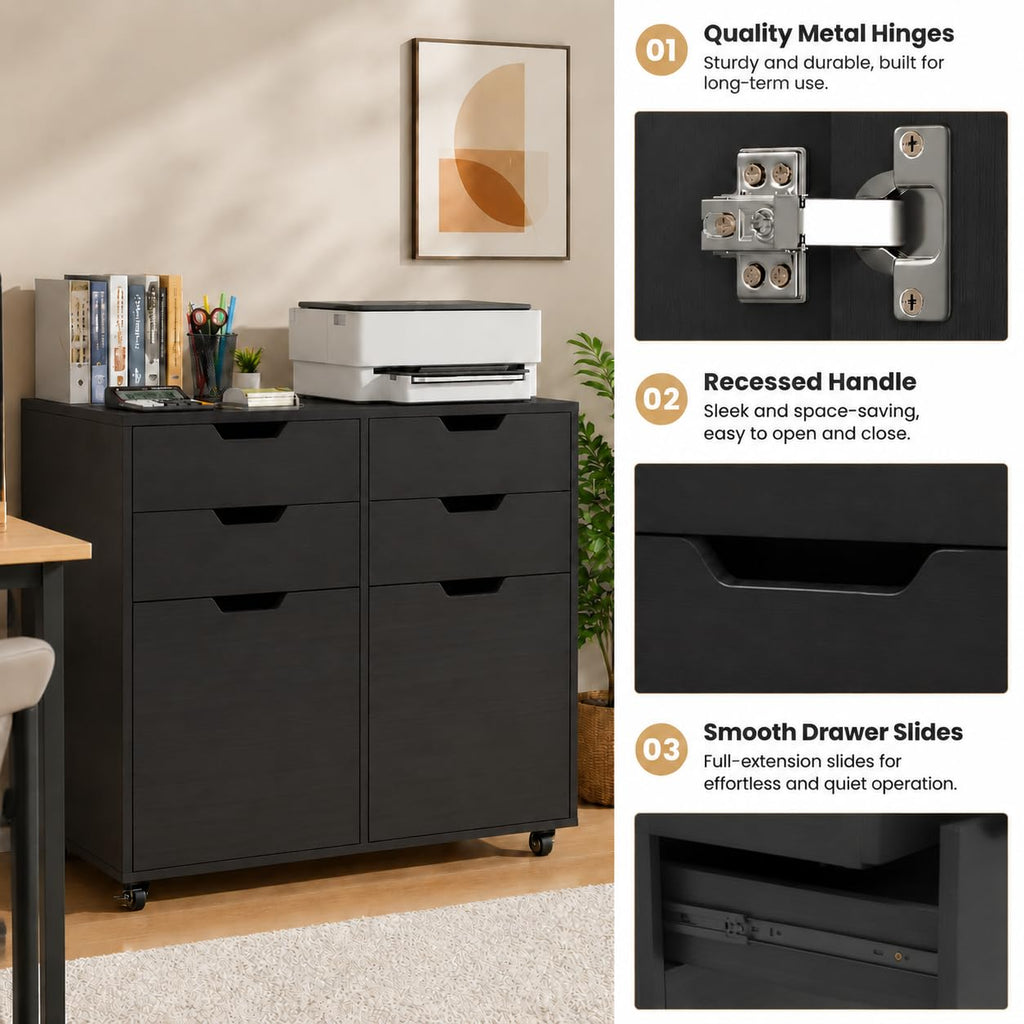 Mobile File Cabinet Rolling Printer Stand Black Q21110