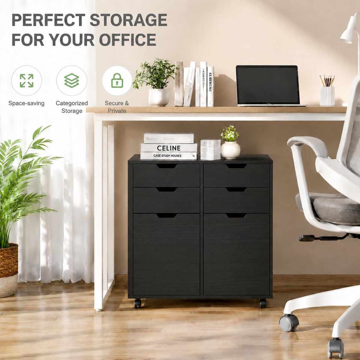 Mobile File Cabinet Rolling Printer Stand Black Q21110