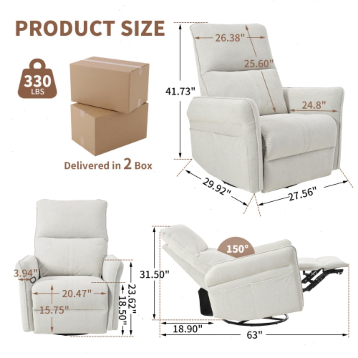 Blue-Gray Snowflake Velvet Swivel Rocker Recliner C62838