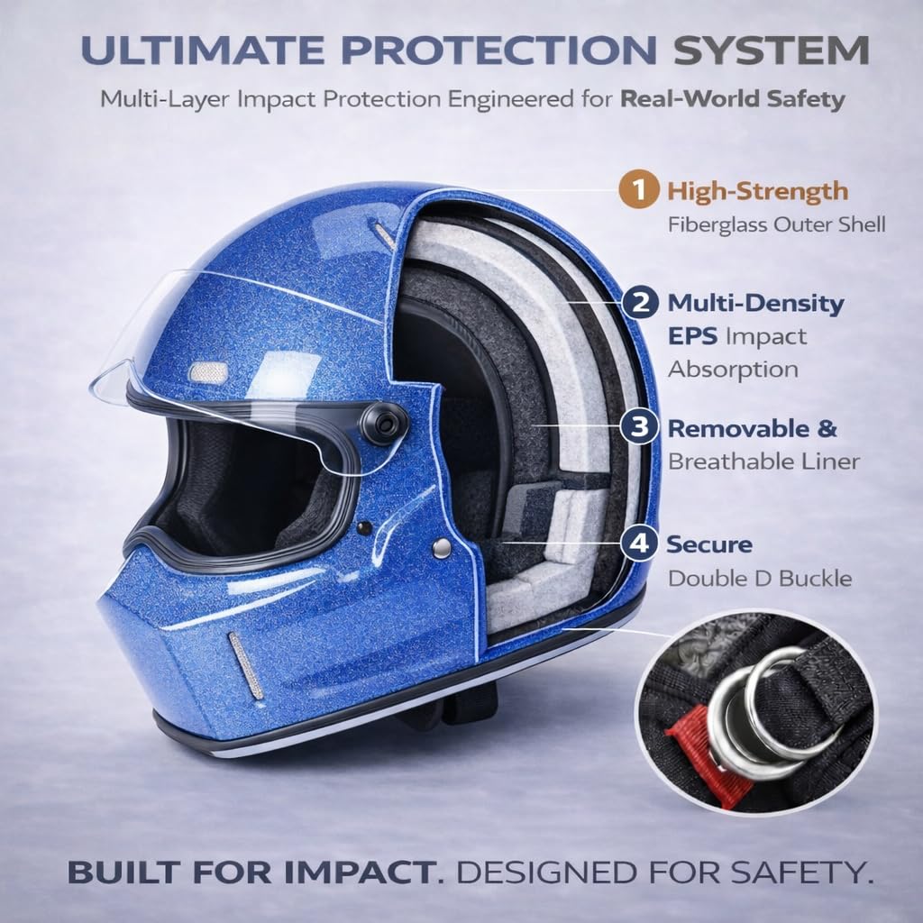 DOT Approved Fiberglass Full Face Motorcycle Helmet with Clear Visor S842