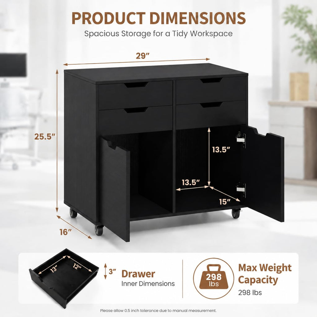 Mobile File Cabinet Rolling Printer Stand Black Q21110
