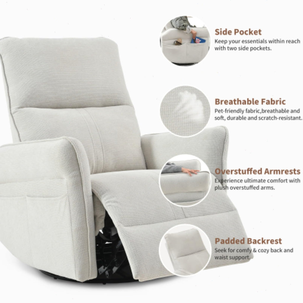 Blue-Gray Snowflake Velvet Swivel Rocker Recliner C62838