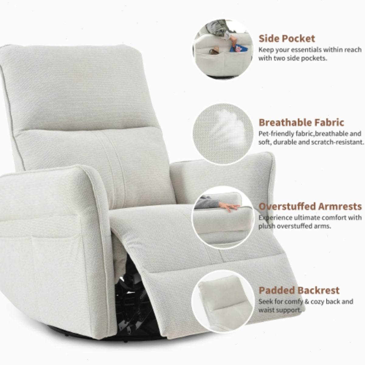 Blue-Gray Snowflake Velvet Swivel Rocker Recliner C62838