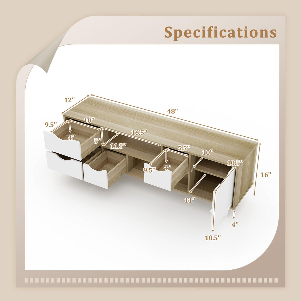 White TV Stand with 4 Drawers and 2 Open Shelves O54176