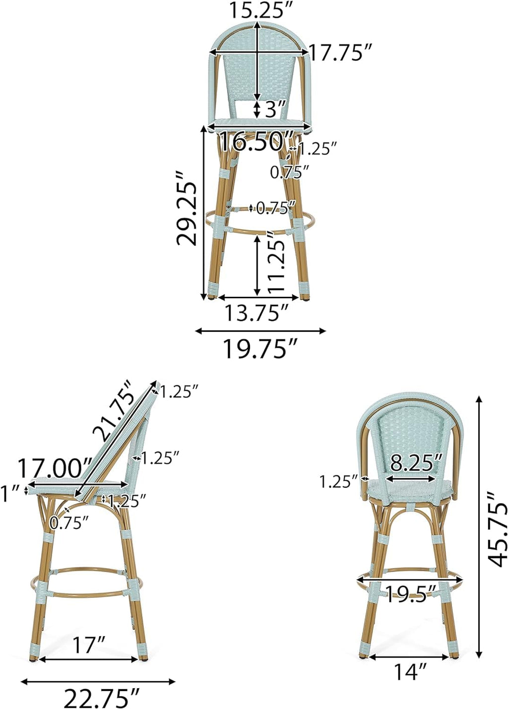 Light Teal PE Rattan Aluminum Bar Stools Set of 2 V76334