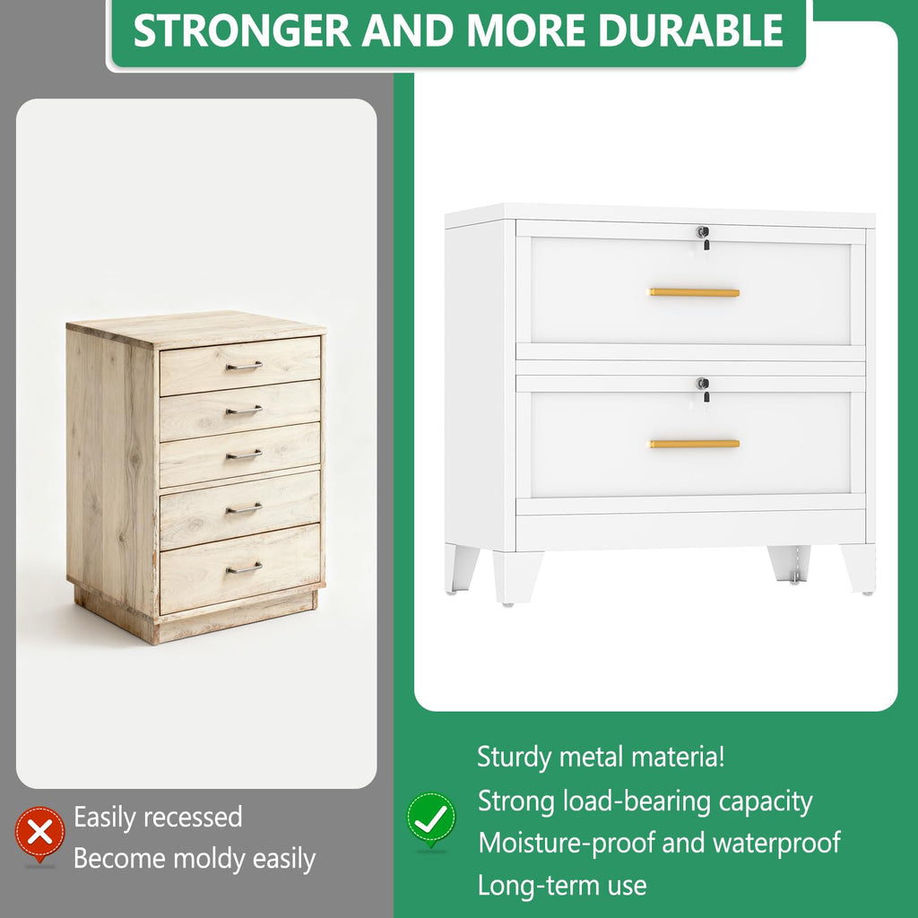 White 2 Drawer Metal Lateral File Cabinet with Lock D4522