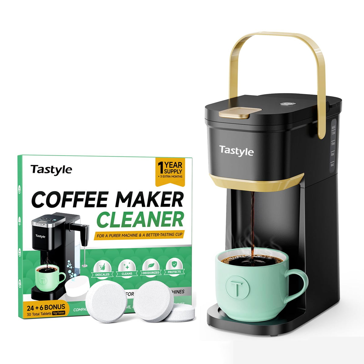 Mini Single Serve Coffee Maker with 30 Descaler Tablets Y432886