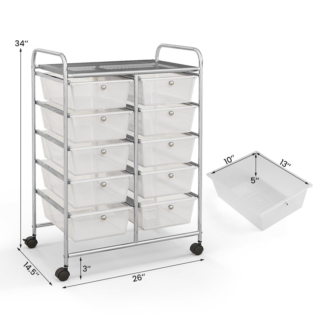 10 Drawer Rolling Storage Cart with Metal Frame Q9158