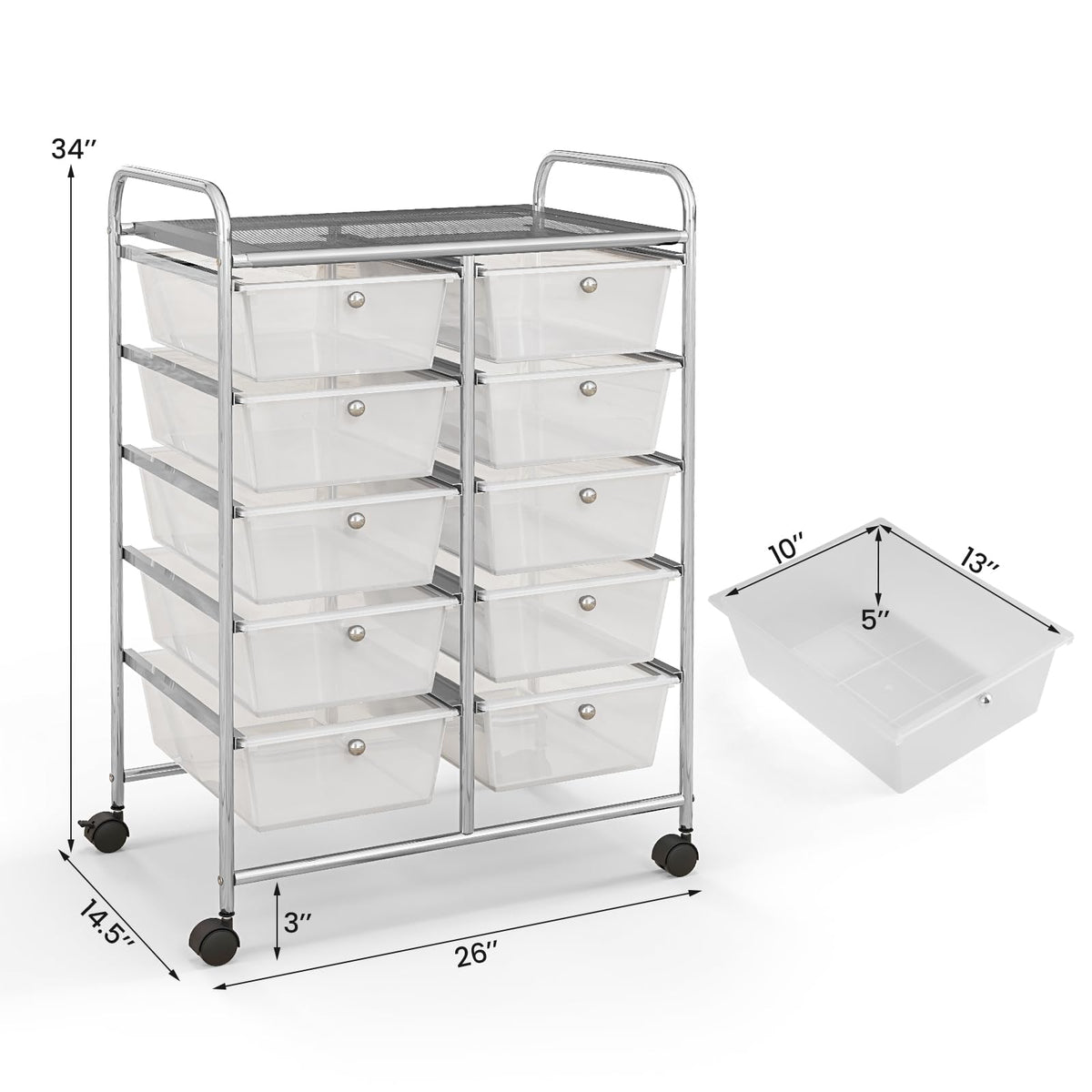 10 Drawer Rolling Storage Cart with Metal Frame Q9158