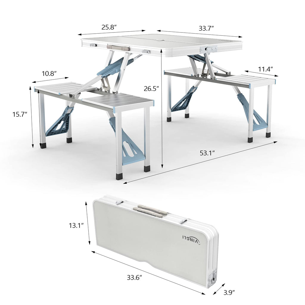 4Ft Folding Camping Picnic Table with Seats and Umbrella Hole Z87243