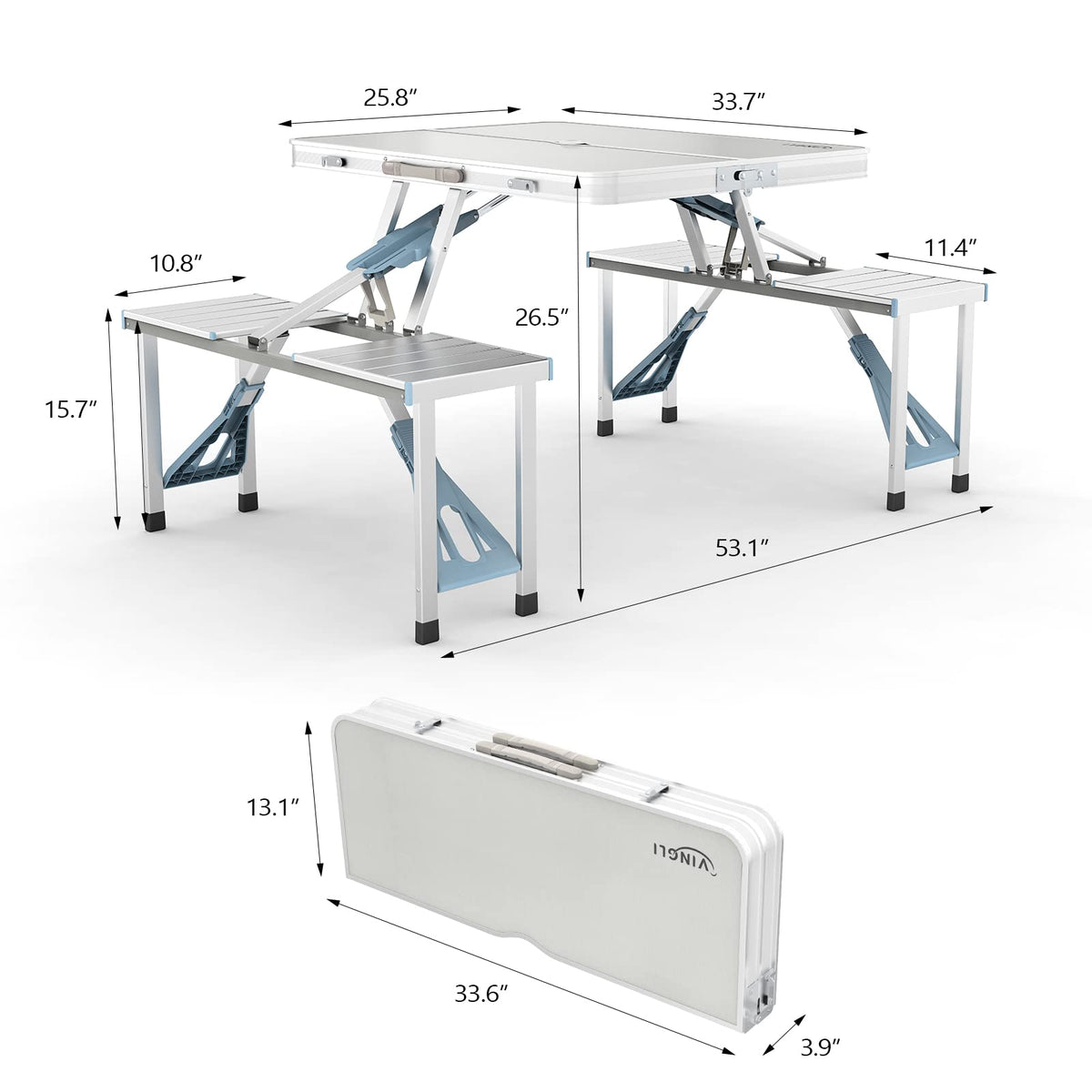 4Ft Folding Camping Picnic Table with Seats and Umbrella Hole Z87243