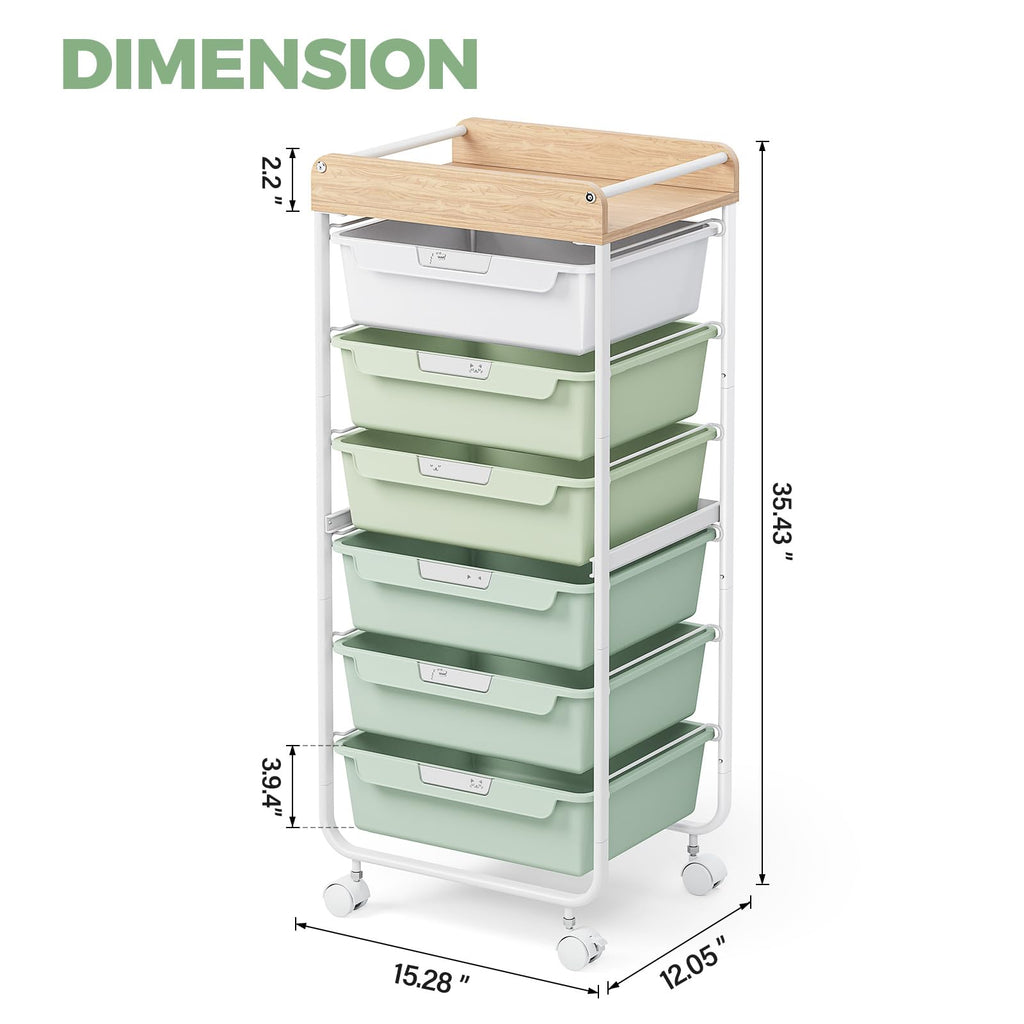 Green Utility Cart with 6 Drawers K292285