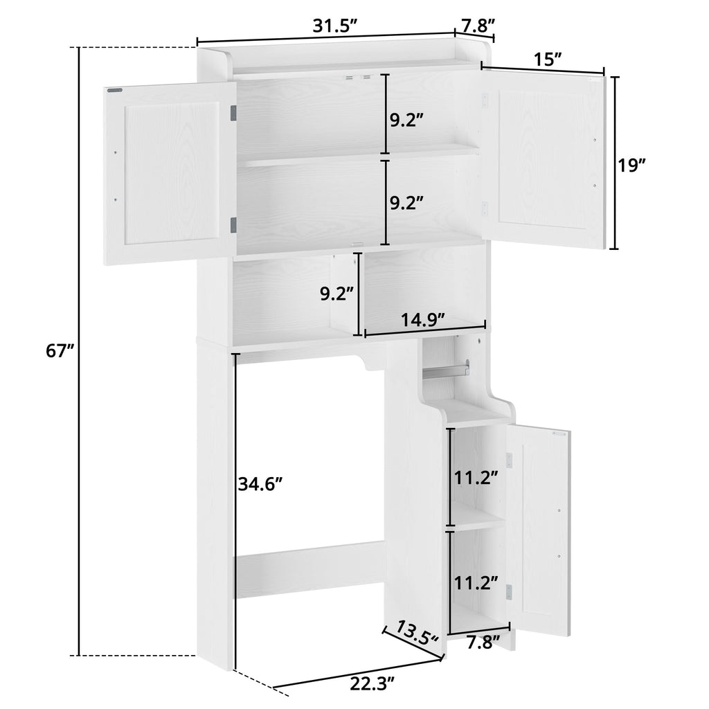 White Over The Toilet Storage Cabinet with Adjustable Shelves U2922