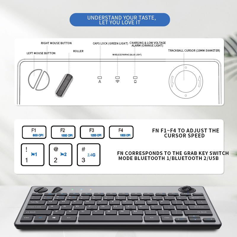 78 Keys Dual Mode Wireless Trackball Keyboard K6445