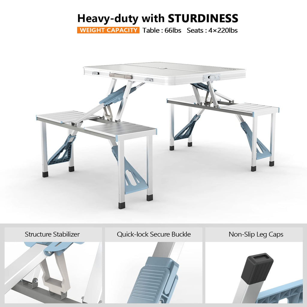4Ft Folding Camping Picnic Table with Seats and Umbrella Hole Z87243