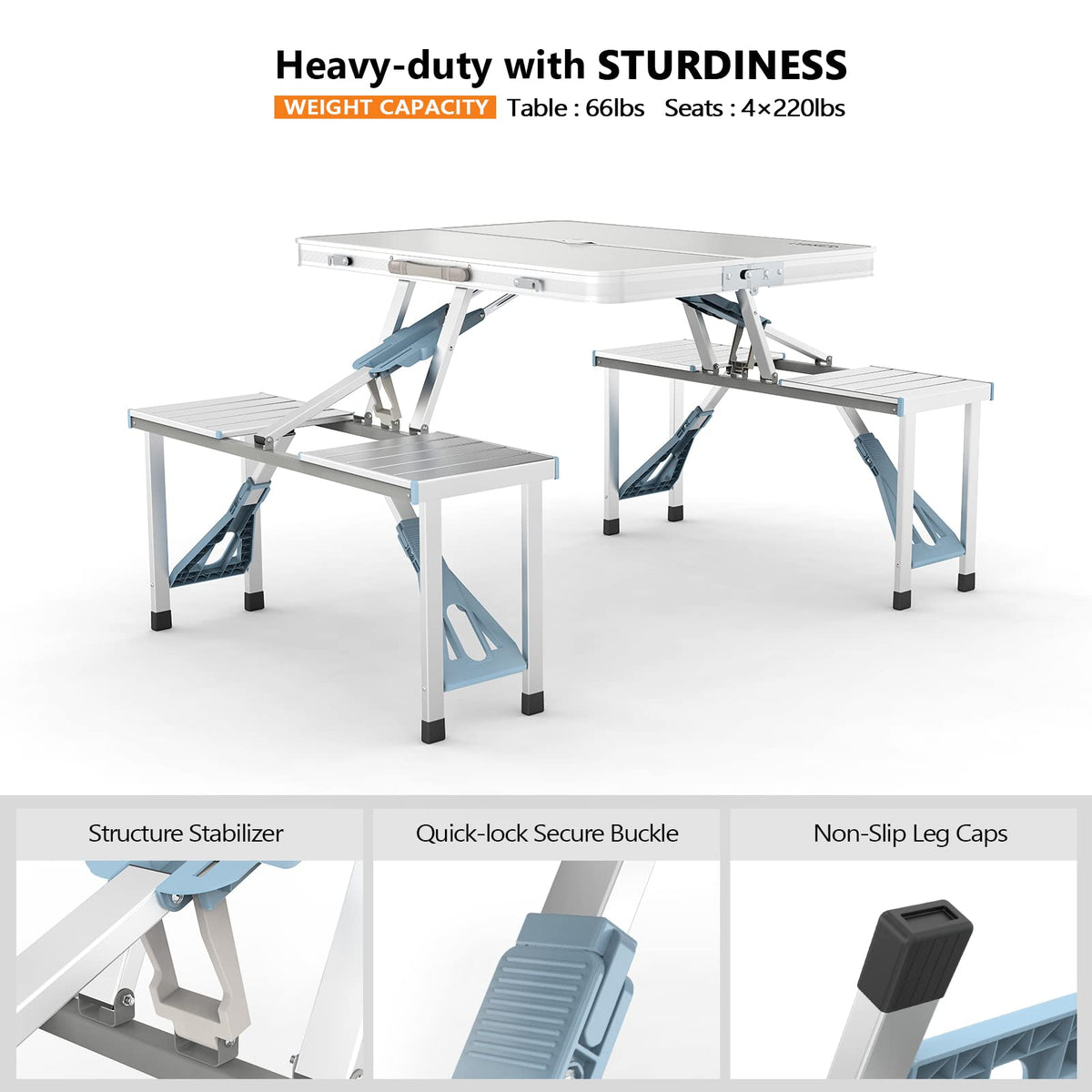 4Ft Folding Camping Picnic Table with Seats and Umbrella Hole Z87243
