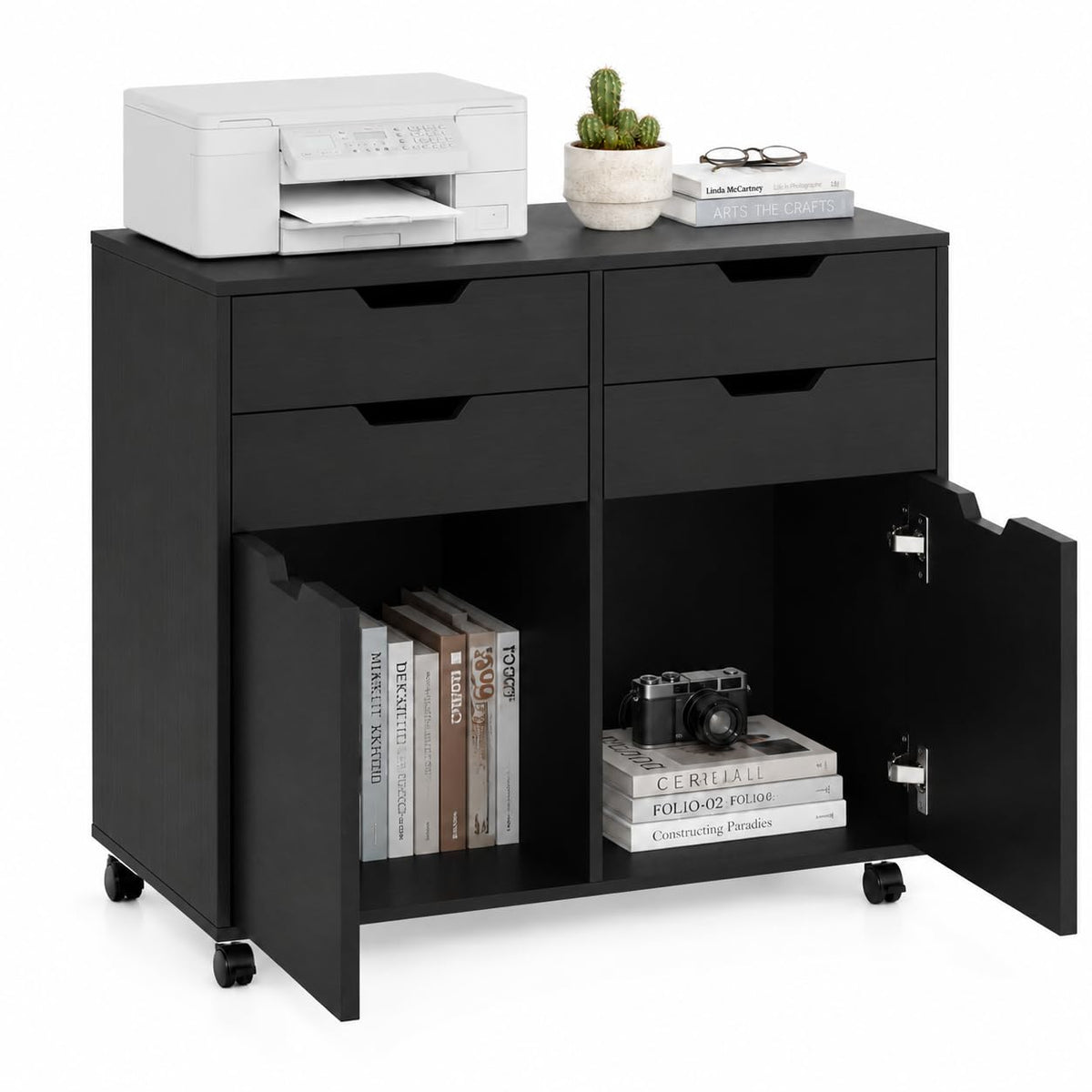 Mobile File Cabinet Rolling Printer Stand Black Q21110