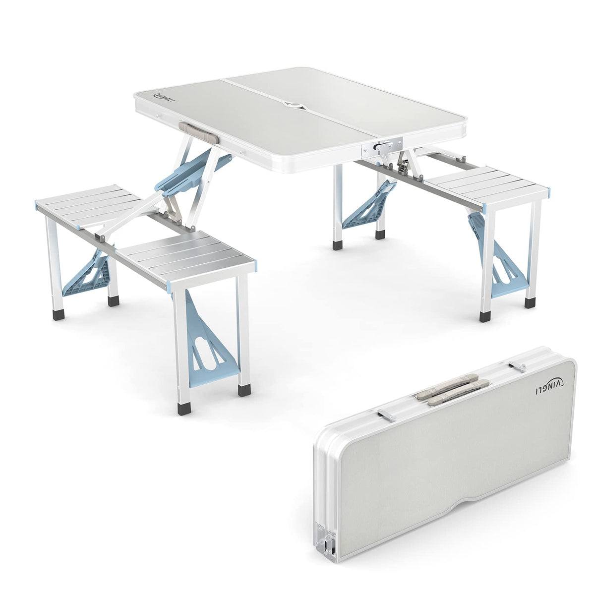 4Ft Folding Camping Picnic Table with Seats and Umbrella Hole Z87243