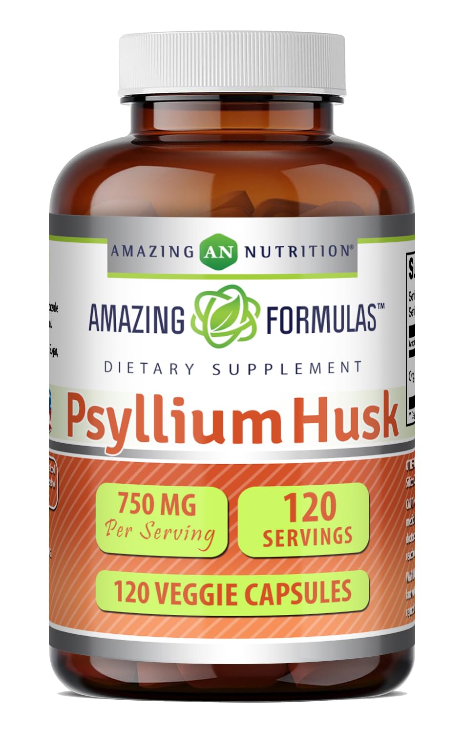 Psyllium Husk 750mg Veggie Capsules Supplement 120 Count O127664
