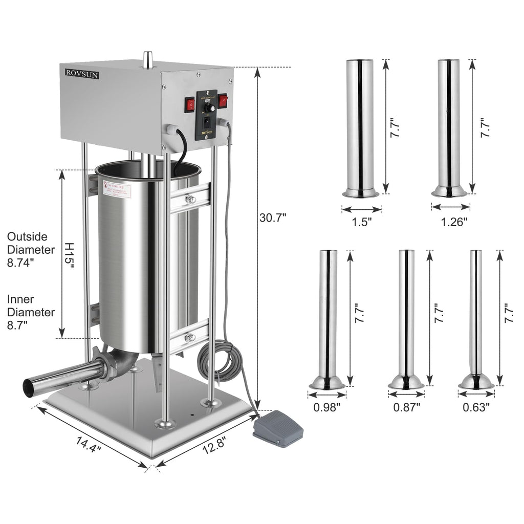 15L Electric Stainless Steel Sausage Stuffer with 5 Stuffing Tubes B1024