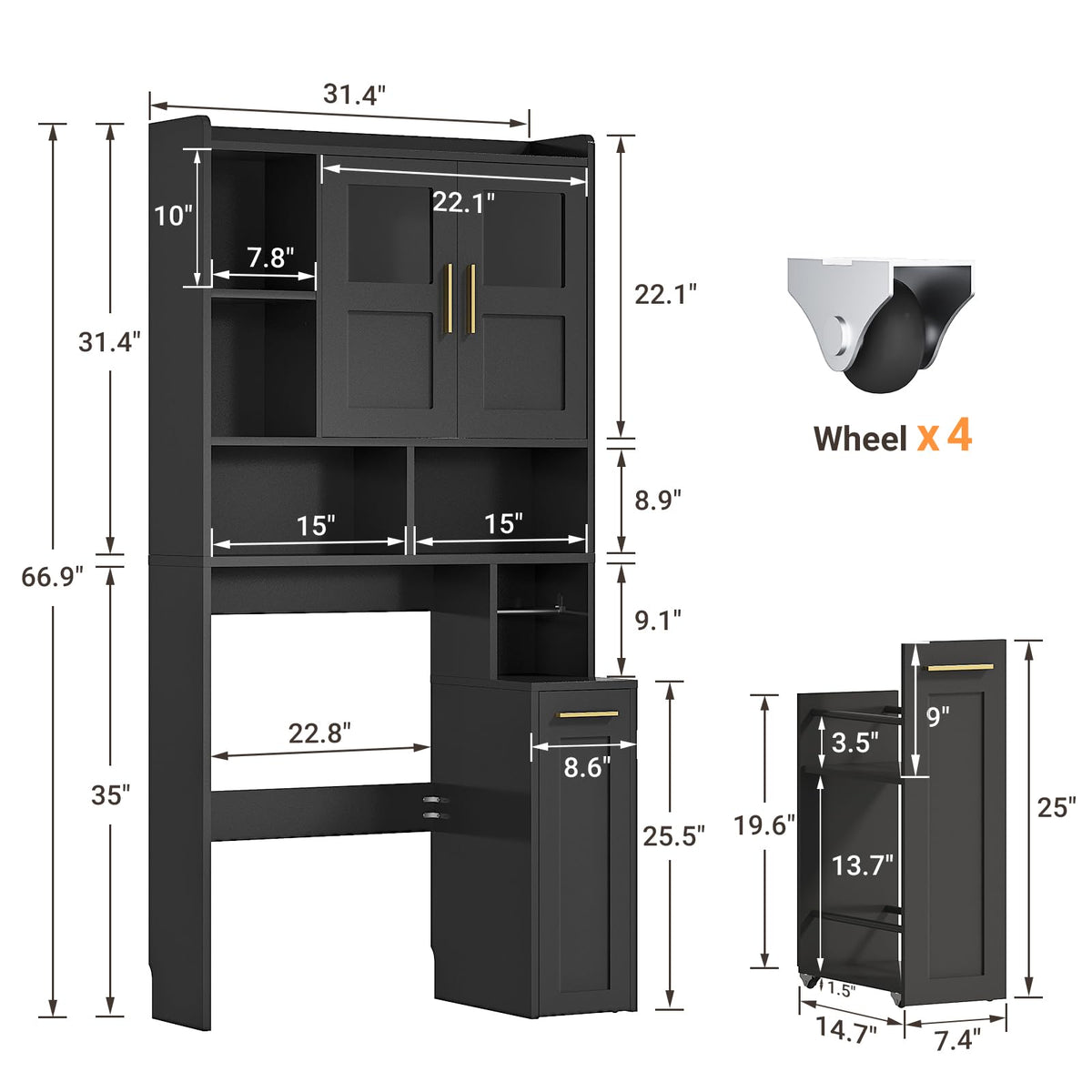 Over The Toilet Storage Cabinet with Acrylic Doors S928000