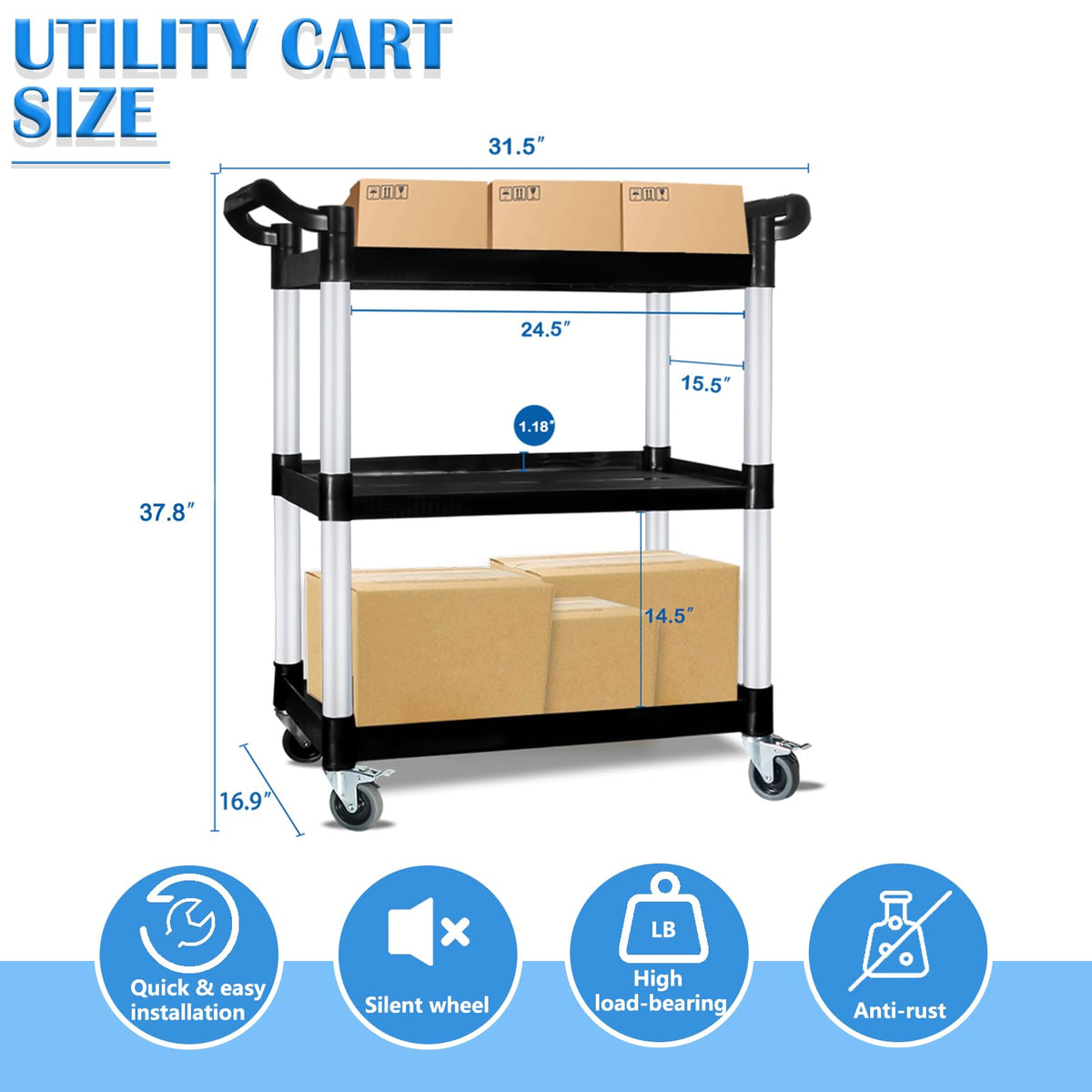 3 Tier Plastic Utility Cart with Wheels D68917