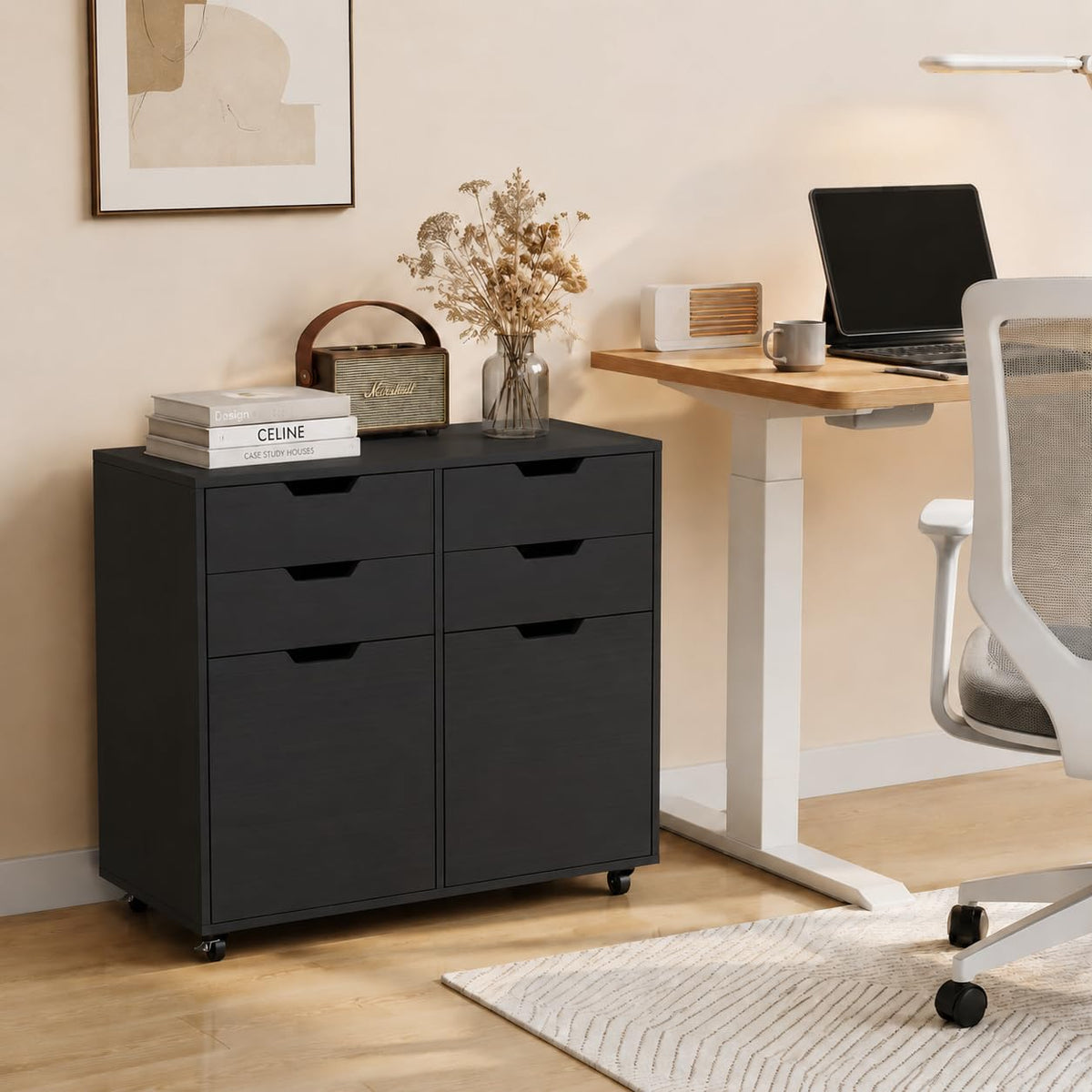 Mobile File Cabinet Rolling Printer Stand Black Q21110