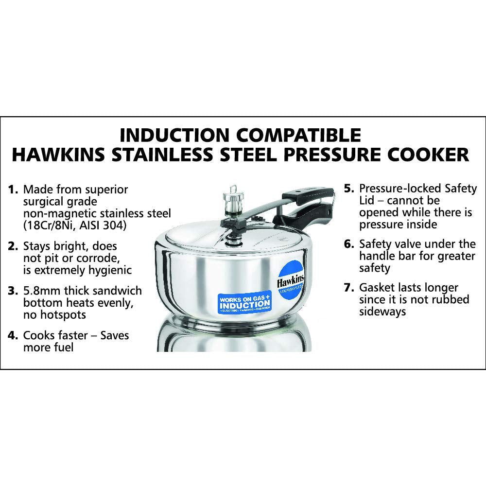 Stainless Steel Induction Compatible Pressure Cooker, 3 Litre V858529