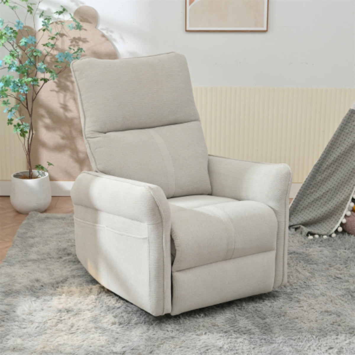 Blue-Gray Snowflake Velvet Swivel Rocker Recliner C62838