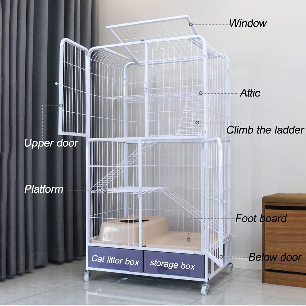 Black Four Layer Metal Cat Cage Dog Crate J89142