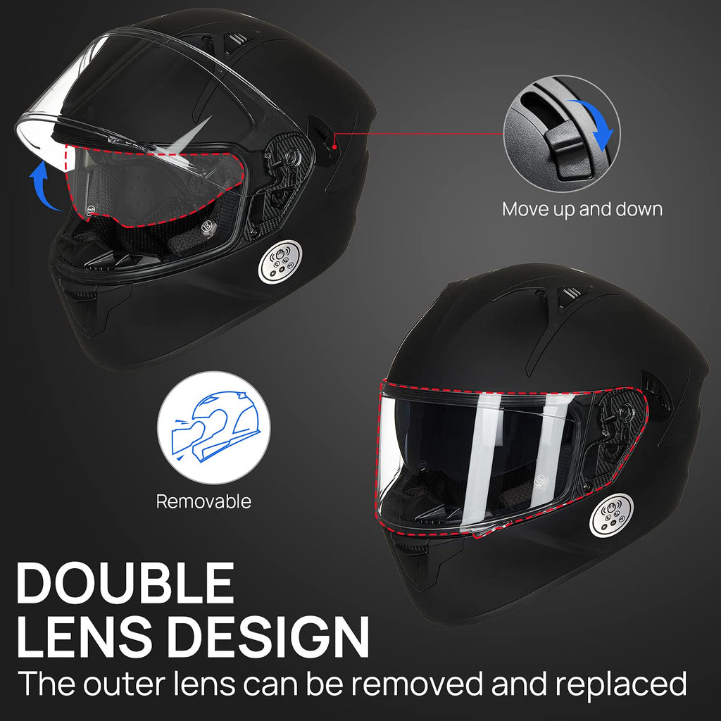 Motorcycle Helmets with Built in Bluetooth Dual Visor Matte Black S H77224