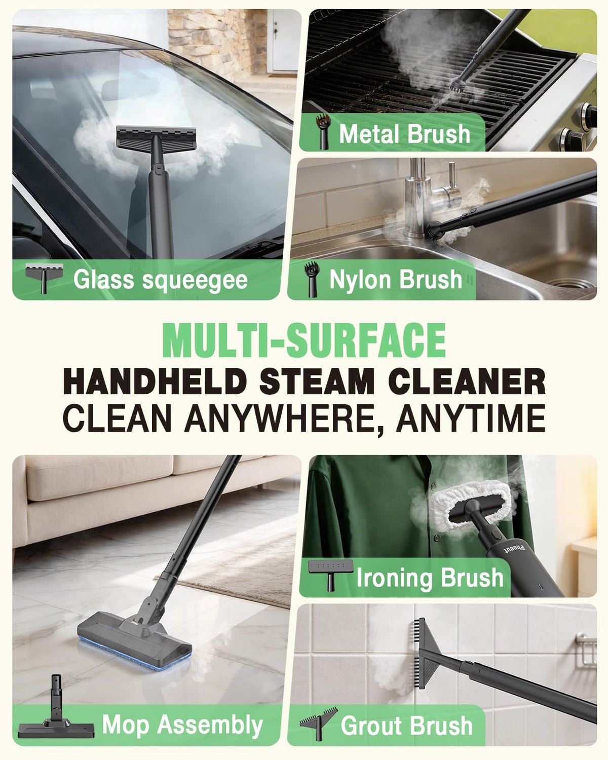 14-in-1 Lightweight Detachable Handheld Steam Mop Black M627953