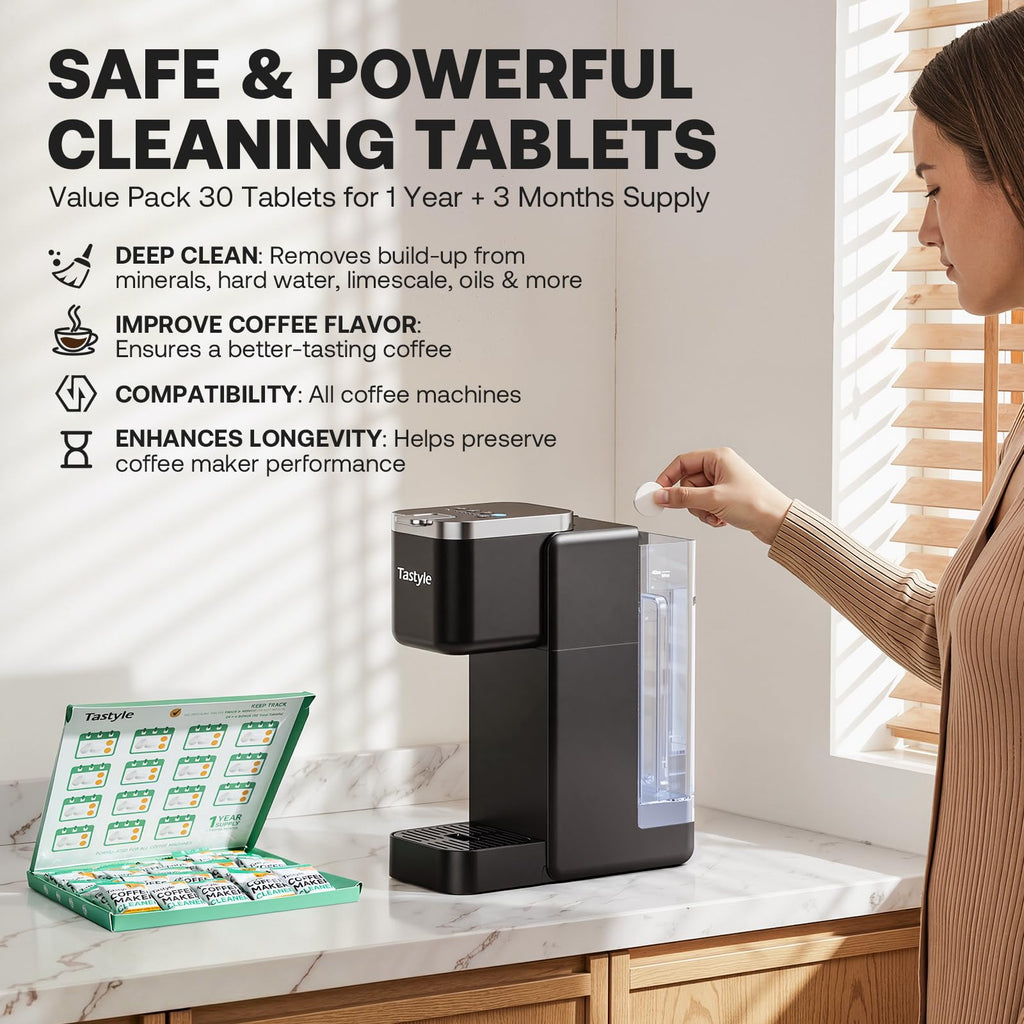 Mini Single Serve Coffee Maker with 30 Descaler Tablets Y432886