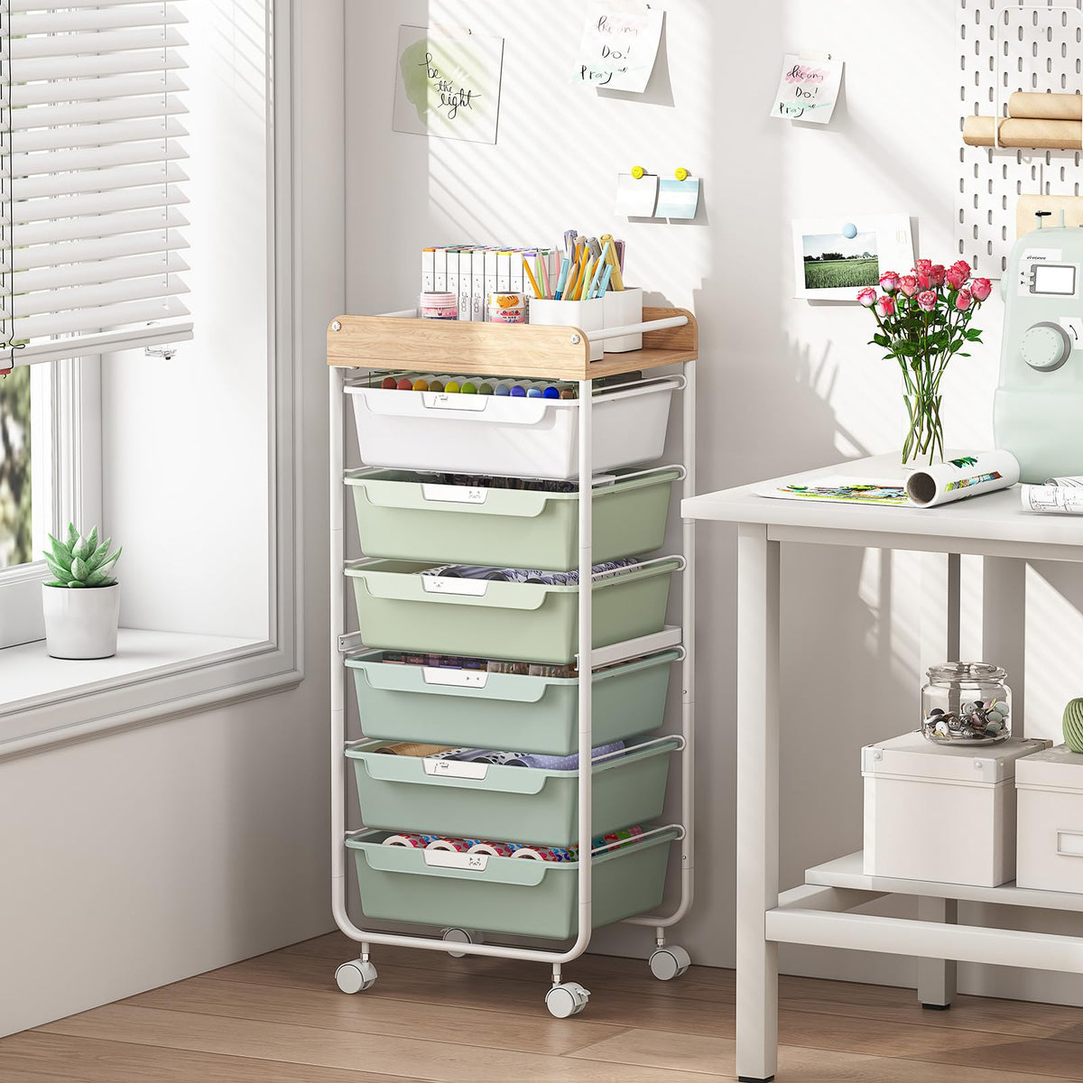 Green Utility Cart with 6 Drawers K292285