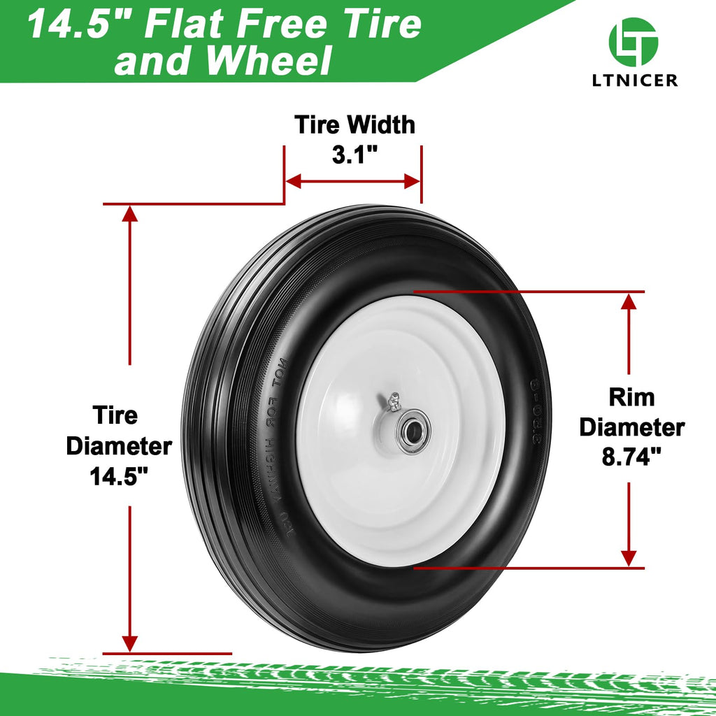 14.5" Flat Free Wheelbarrow Tire with 3/4" & 5/8" Bearing H970828