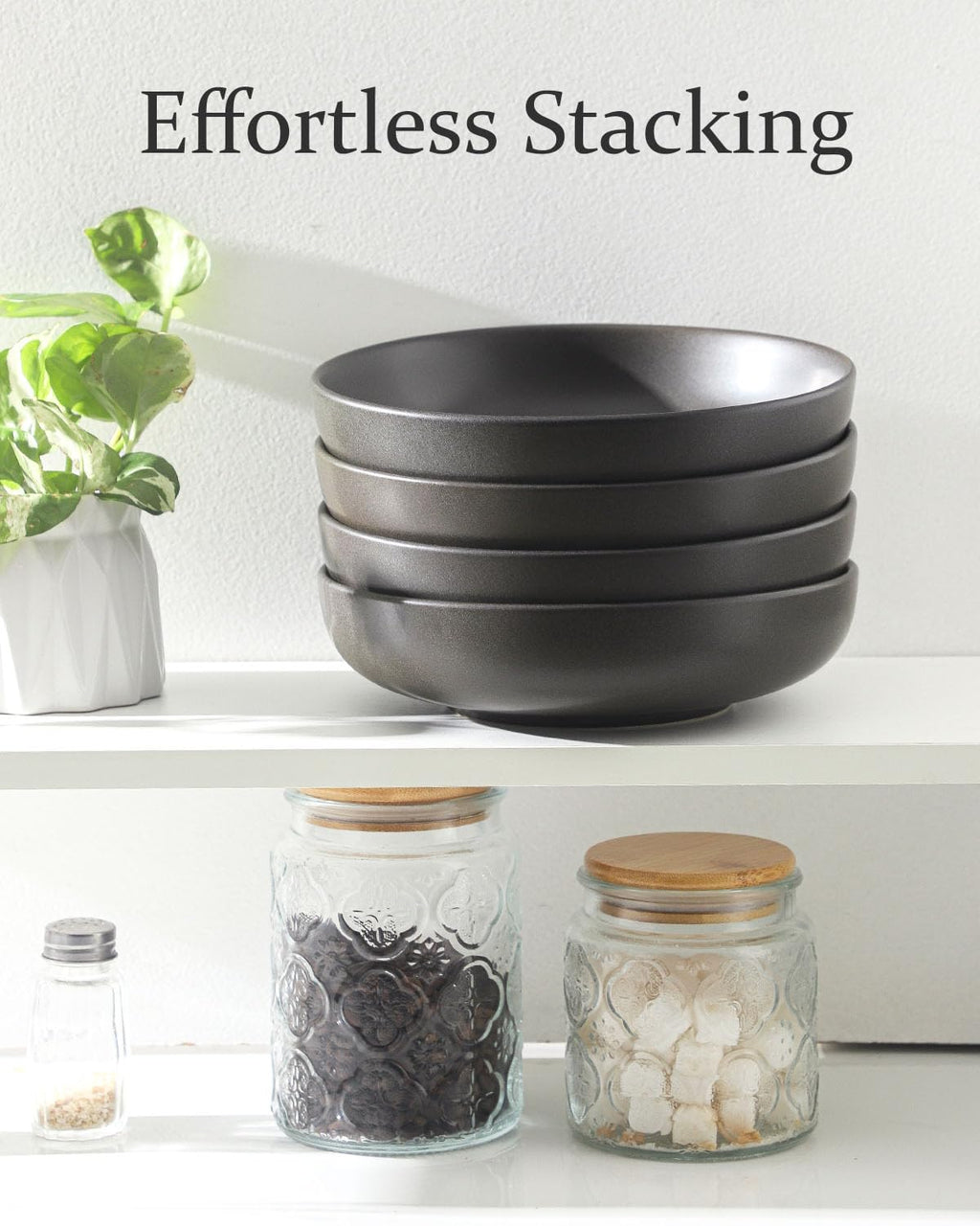 34 oz Stoneware Pasta Bowls Set of 4, Matte Black T423471