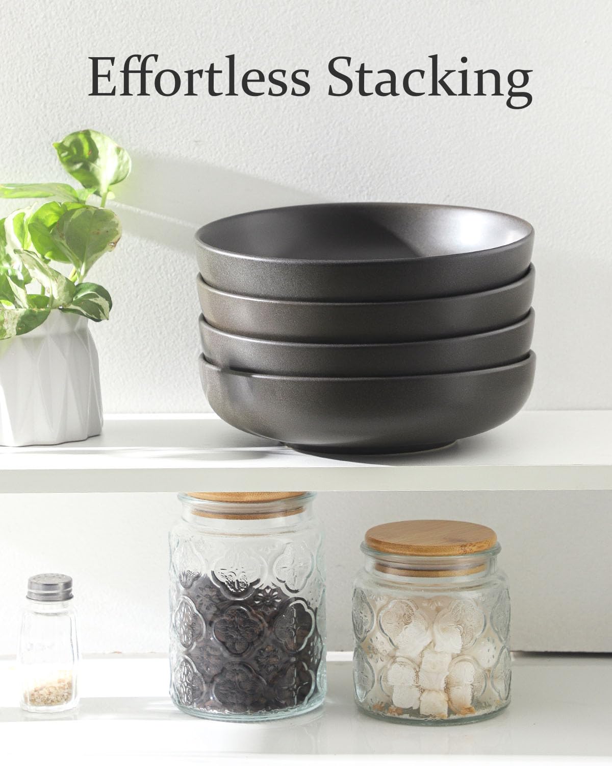 34 oz Stoneware Pasta Bowls Set of 4, Matte Black T423471