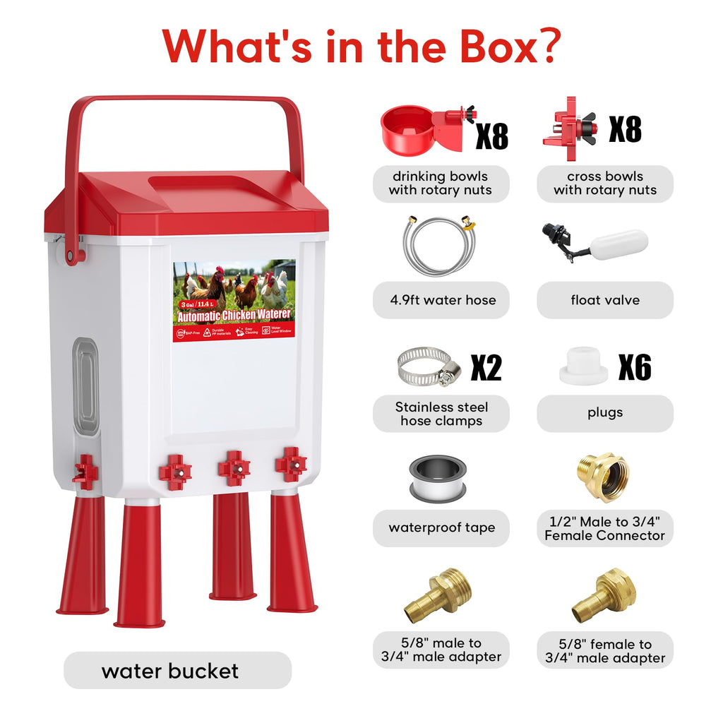 Automatic Chicken Waterer with Float Valve, 3 Gallons O478