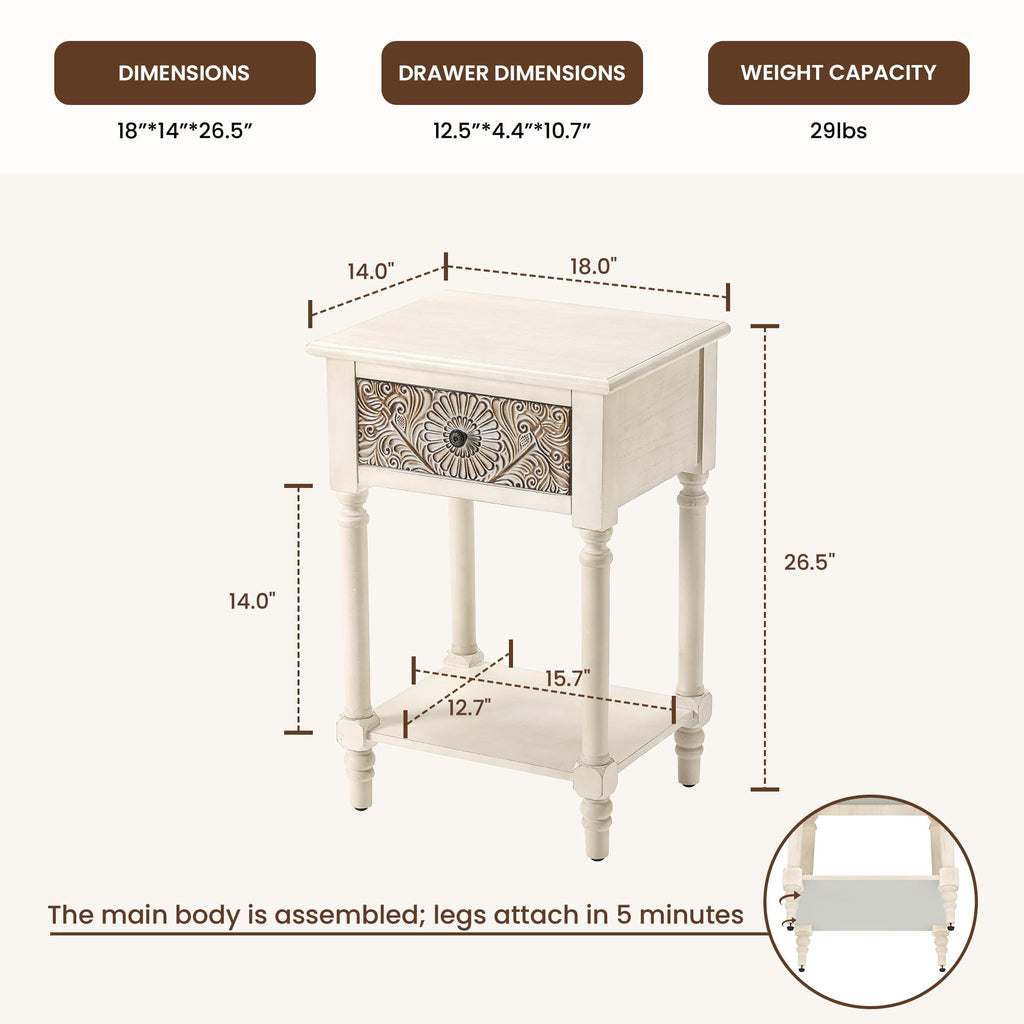 2 Pieces MDF 2-Tier Nightstand with Storage Drawer S655