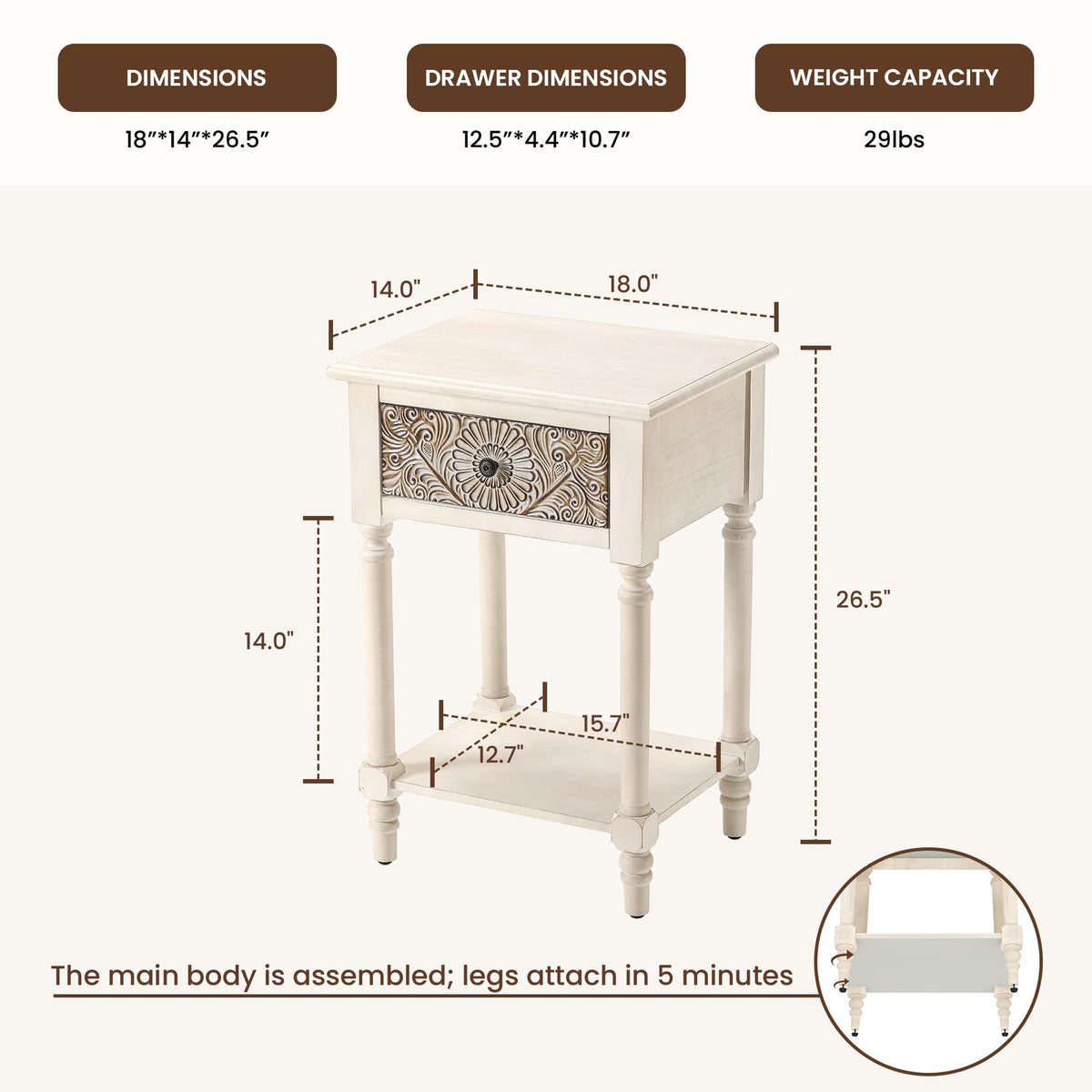2 Pieces MDF 2-Tier Nightstand with Storage Drawer S655