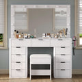 47" White Vanity Desk with 3-Color LED Mirror & 11 Drawers W754