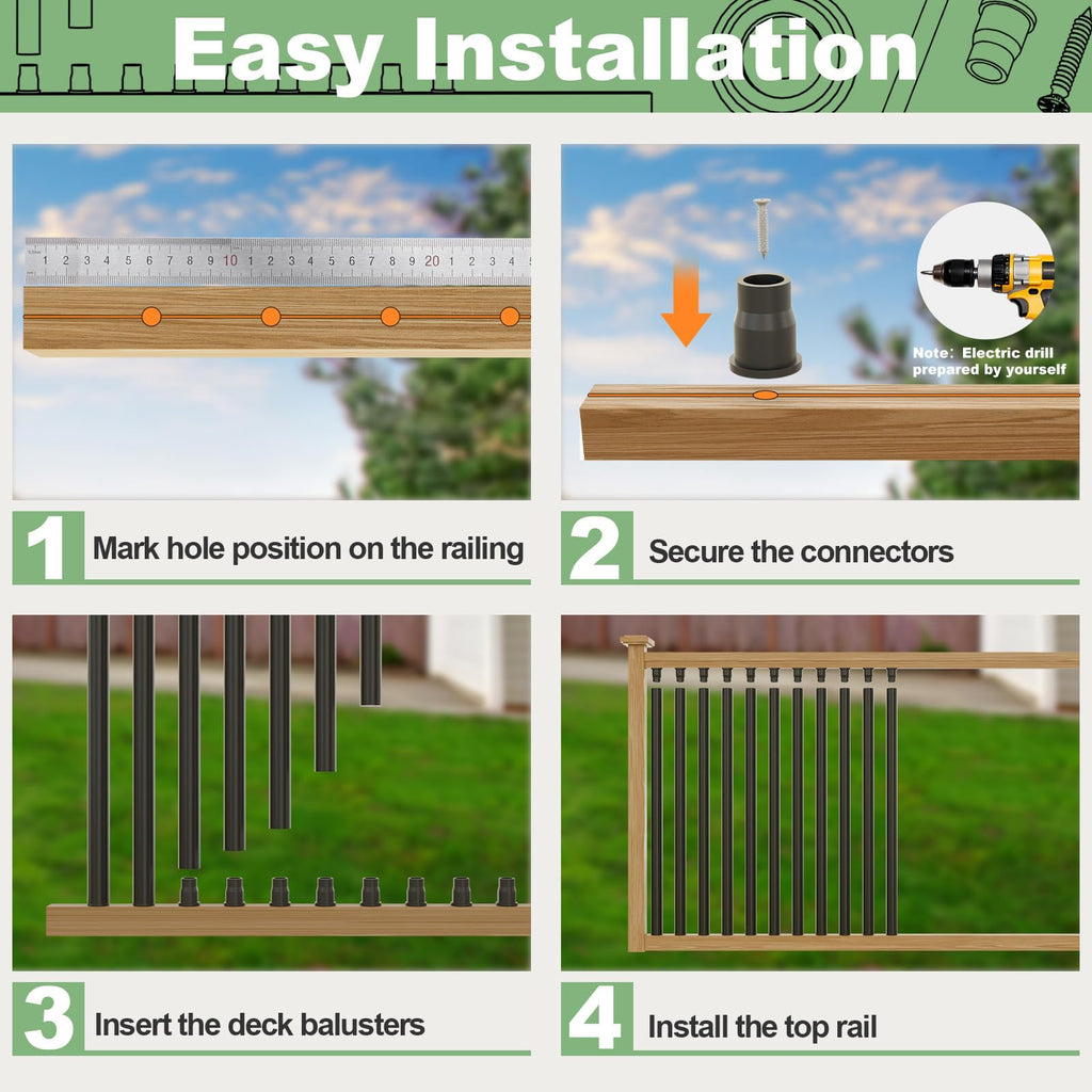 100 Pack 26" Black Aluminum Deck Balusters S6301