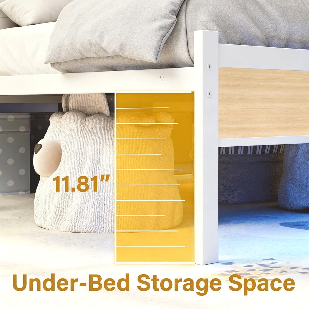 White Full Size Upholstered Platform Bed Frame with LED Lights and Storage Shelf O528200